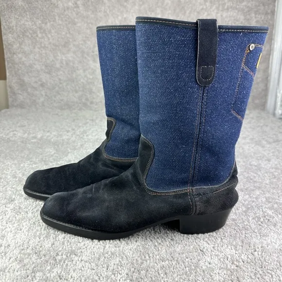 No Brand Men Boot 12 D Two-Tone Blue Jean Denim Work Cowboy Western USA Vtg