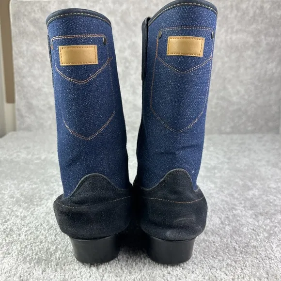 No Brand Men Boot 12 D Two-Tone Blue Jean Denim Work Cowboy Western USA Vtg
