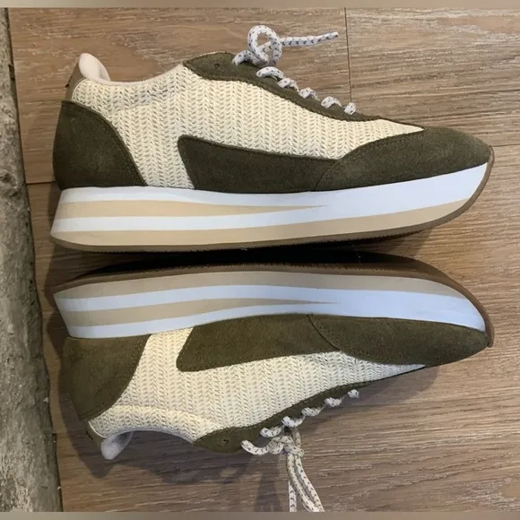 No Name Sneakers Cream with Green Suede