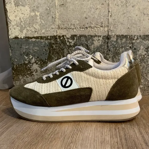 No Name Sneakers Cream with Green Suede