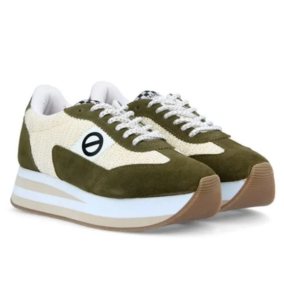 No Name Sneakers Cream with Green Suede