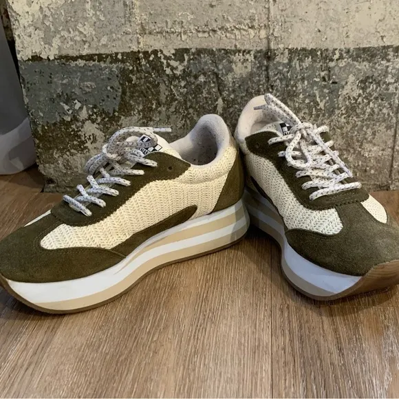 No Name Sneakers Cream with Green Suede