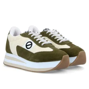 No Name Sneakers Cream with Green Suede