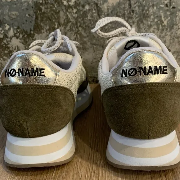 No Name Sneakers Cream with Green Suede