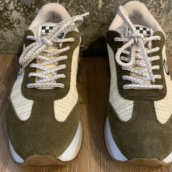 No Name Sneakers Cream with Green Suede