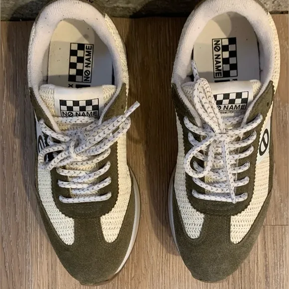 No Name Sneakers Cream with Green Suede