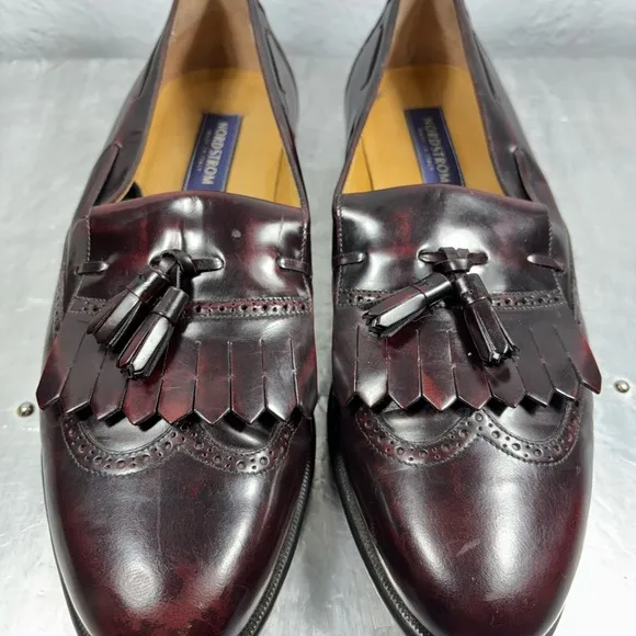 NORDSTROM Burgundy Brogue WingtipTassel Loafers Lacquer leather...Italy