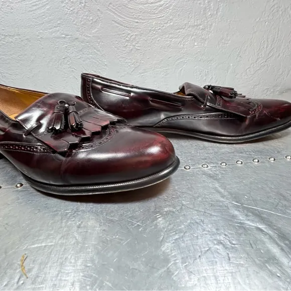 NORDSTROM Burgundy Brogue WingtipTassel Loafers Lacquer leather...Italy
