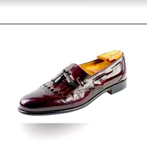 NORDSTROM Burgundy Brogue WingtipTassel Loafers Lacquer leather...Italy