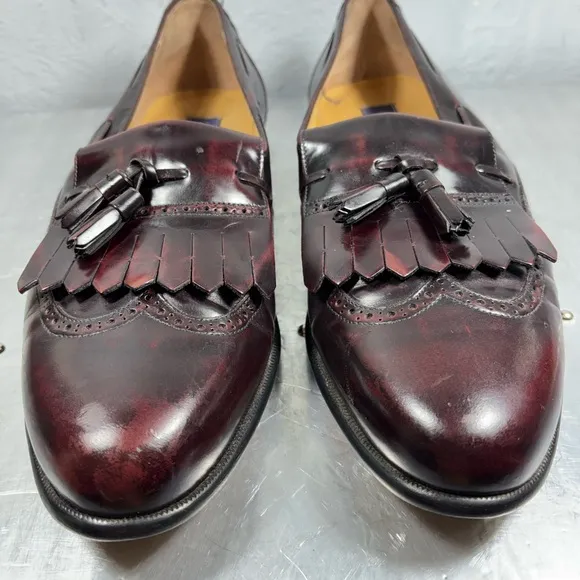 NORDSTROM Burgundy Brogue WingtipTassel Loafers Lacquer leather...Italy