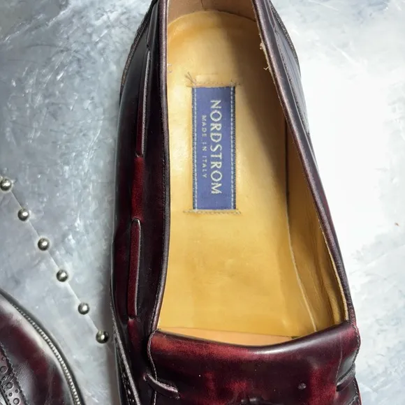NORDSTROM Burgundy Brogue WingtipTassel Loafers Lacquer leather...Italy