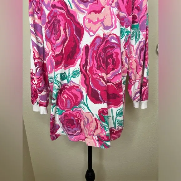 NTM: Bob Mackie Button Down Creamy White &amp; Pinks Floral Cardigan Size Large