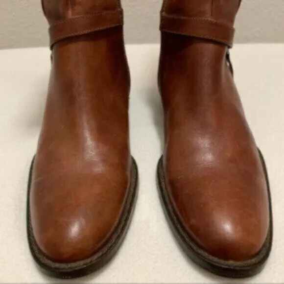 Nursace Leather Mid-Calf Riding Boots Side Zipper Ankle Harness