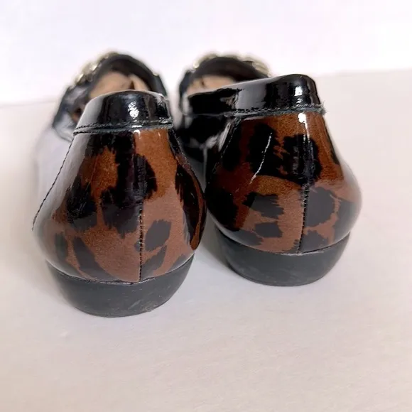 Nurture Leopard Print Patent Leather Chain Detail Slip On Loafers Size 8.5 NWOT