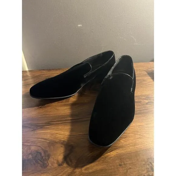 NWB Men's SAKS FIFTH AVENUE BLACK VELVET SLIP ON TUXEDO LOAFERS US SZ 9M ITALY