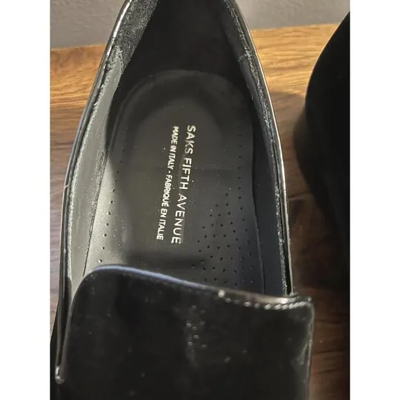 NWB Men's SAKS FIFTH AVENUE BLACK VELVET SLIP ON TUXEDO LOAFERS US SZ 9M ITALY