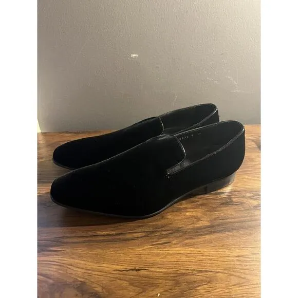 NWB Men's SAKS FIFTH AVENUE BLACK VELVET SLIP ON TUXEDO LOAFERS US SZ 9M ITALY