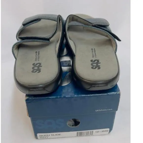 NWB! SAS Nudu Slide Sandals Navy 10.5 (WW) Double Wide