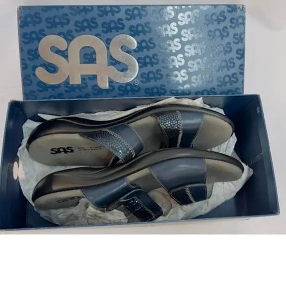 NWB! SAS Nudu Slide Sandals Navy 10.5 (WW) Double Wide