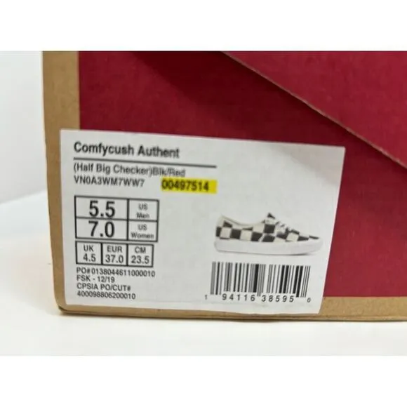 NWB VANS Red Black Half Big Checker Canvas Sneakers Comfycush W 7 M 5.5