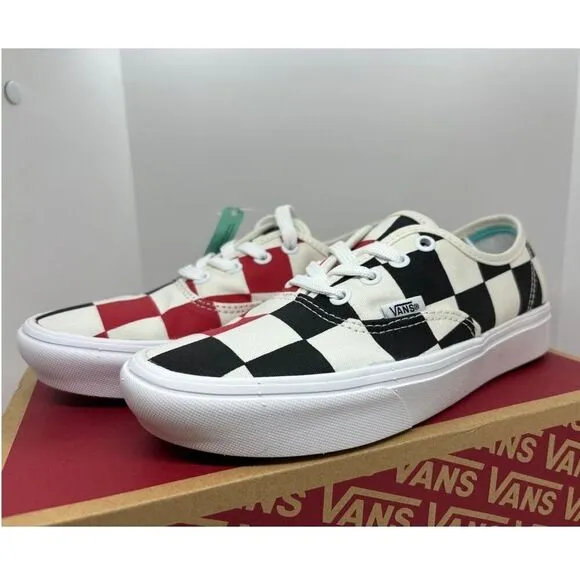 NWB VANS Red Black Half Big Checker Canvas Sneakers Comfycush W 7 M 5.5
