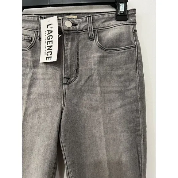 NWD L’AGENCE Size 25 Kendra Cropped Distressed High-rise Flared Jeans Grey