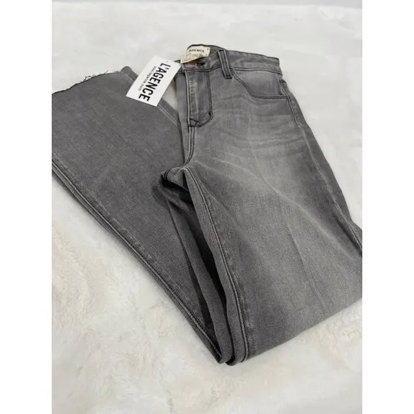 NWD L’AGENCE Size 25 Kendra Cropped Distressed High-rise Flared Jeans Grey