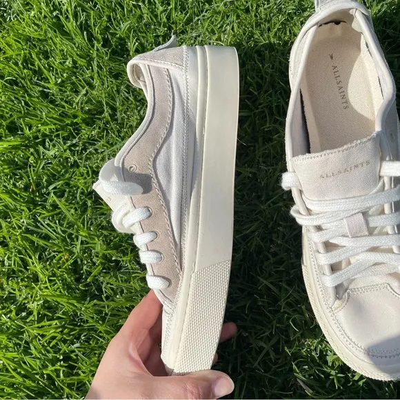 NWOB All Saints Women’s Milla Leather   Canvas Low Top Sneakers Size 10