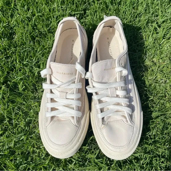 NWOB All Saints Women’s Milla Leather   Canvas Low Top Sneakers Size 10