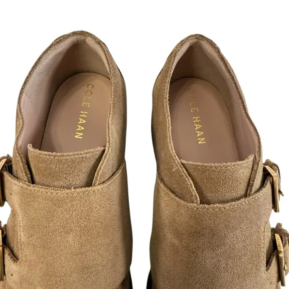 NWOB Cole Haan Greenwich Monk Strap Golden Toffee Suede Loafers Size 9.5B