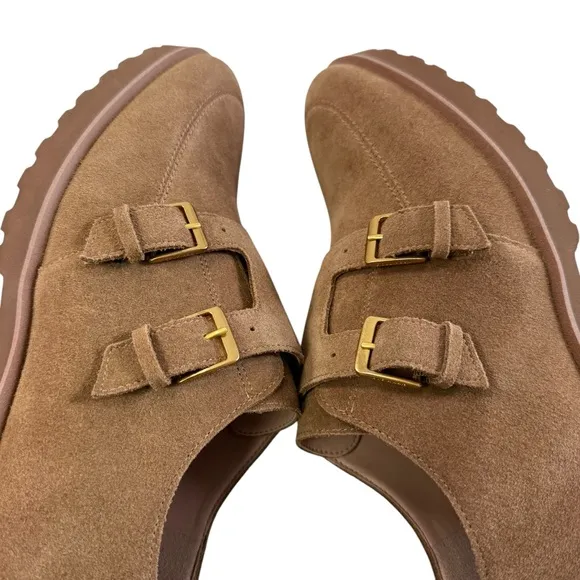NWOB Cole Haan Greenwich Monk Strap Golden Toffee Suede Loafers Size 9.5B