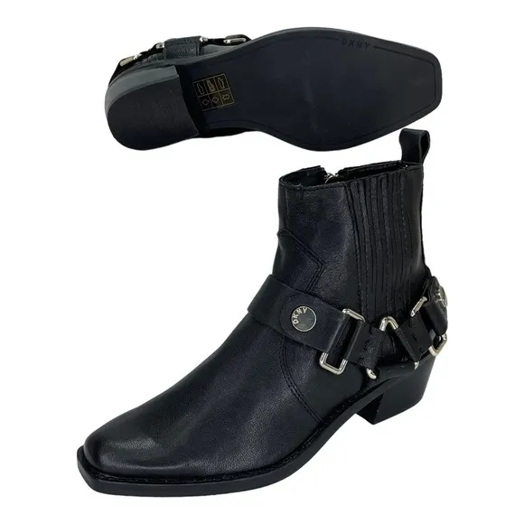 NWOB DKNY Mina Black Leather Womens Ankle Boots Size 6M