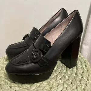 NWOB Gianni Bini Black Leather Croc Embossed Chunky Platform Heel 90’a Loafers