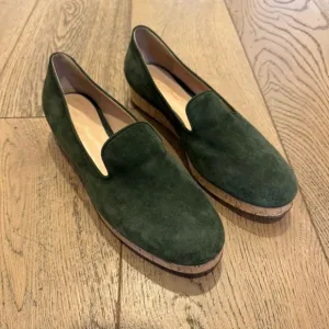 NWOB Gianvito Rossi Green Suede Cork Platform Loafers