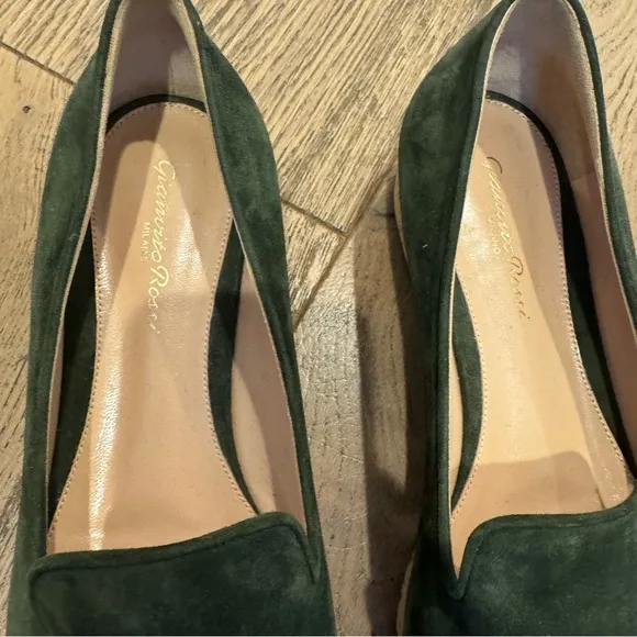 NWOB Gianvito Rossi Green Suede Cork Platform Loafers