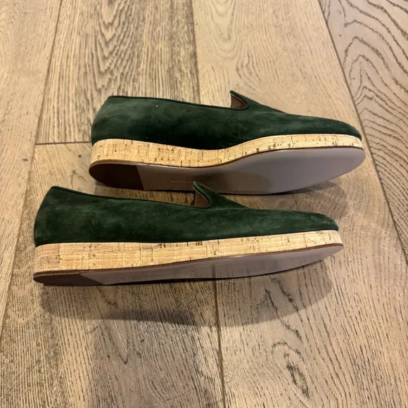 NWOB Gianvito Rossi Green Suede Cork Platform Loafers