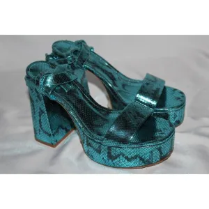 NWOB‎ LARROUDE DOLLY Snake Print Leather Ankle-Strap Platform Sandals 7 $315