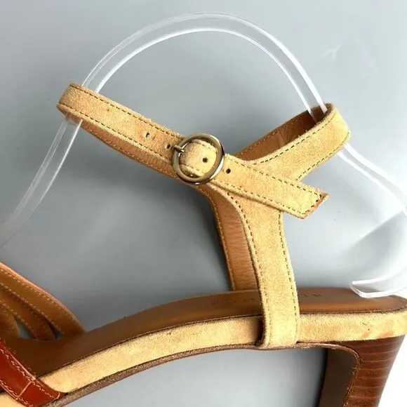 NWOB RIVECOUR Strappy Heeled Sandals Leather Suede Orange Yellow Brown 36 US 5