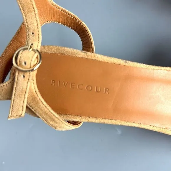 NWOB RIVECOUR Strappy Heeled Sandals Leather Suede Orange Yellow Brown 36 US 5
