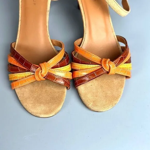 NWOB RIVECOUR Strappy Heeled Sandals Leather Suede Orange Yellow Brown 36 US 5
