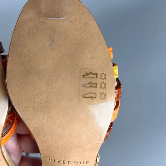 NWOB RIVECOUR Strappy Heeled Sandals Leather Suede Orange Yellow Brown 36 US 5