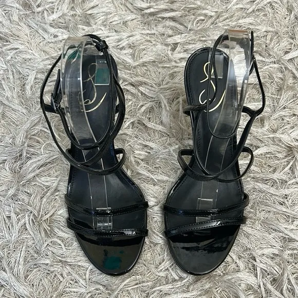 NWOB Sam Edelman Delanie Black Patent Leather Strappy High Heel Sandals size 8.5