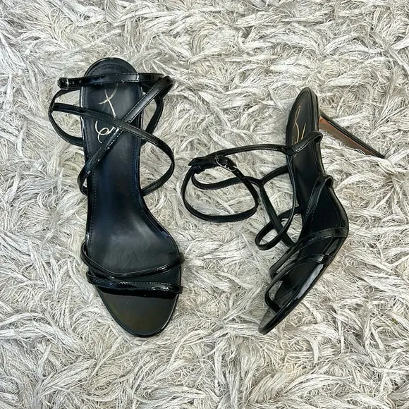 NWOB Sam Edelman Delanie Black Patent Leather Strappy High Heel Sandals size 8.5