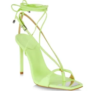 NWOB SCHUTZ Vikki Leather Stiletto Strappy Lace Up Sandals in Green Fresh Sz 7.5