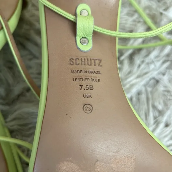 NWOB SCHUTZ Vikki Leather Stiletto Strappy Lace Up Sandals in Green Fresh Sz 7.5