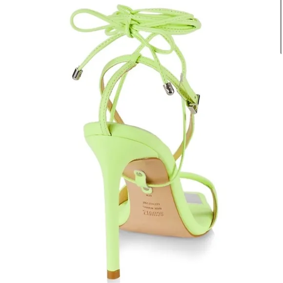 NWOB SCHUTZ Vikki Leather Stiletto Strappy Lace Up Sandals in Green Fresh Sz 7.5