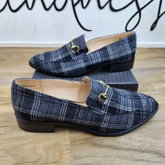 🩵NWOB Dunion Brown Plaid Chain Decorated Dressy Loafers Size 8