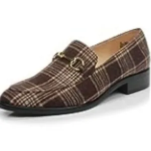 🩵NWOB Dunion Brown Plaid Chain Decorated Dressy Loafers Size 8