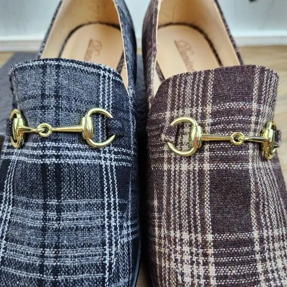 🩵NWOB Dunion Brown Plaid Chain Decorated Dressy Loafers Size 8