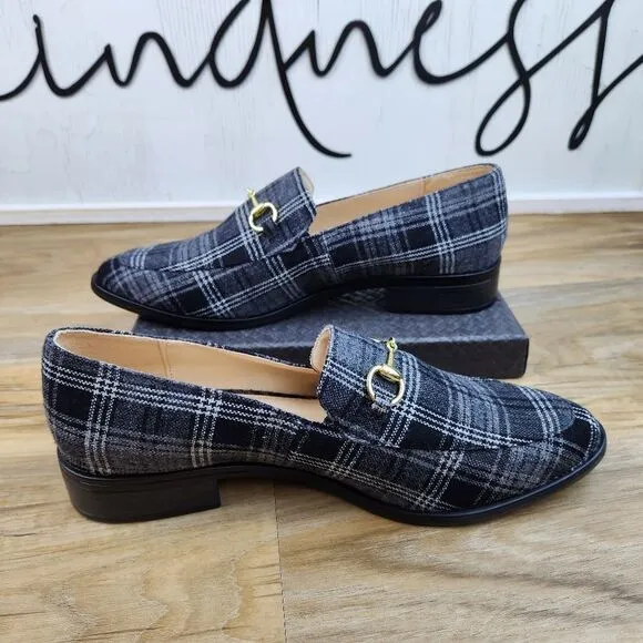 🩵NWOB Dunion Brown Plaid Chain Decorated Dressy Loafers Size 8